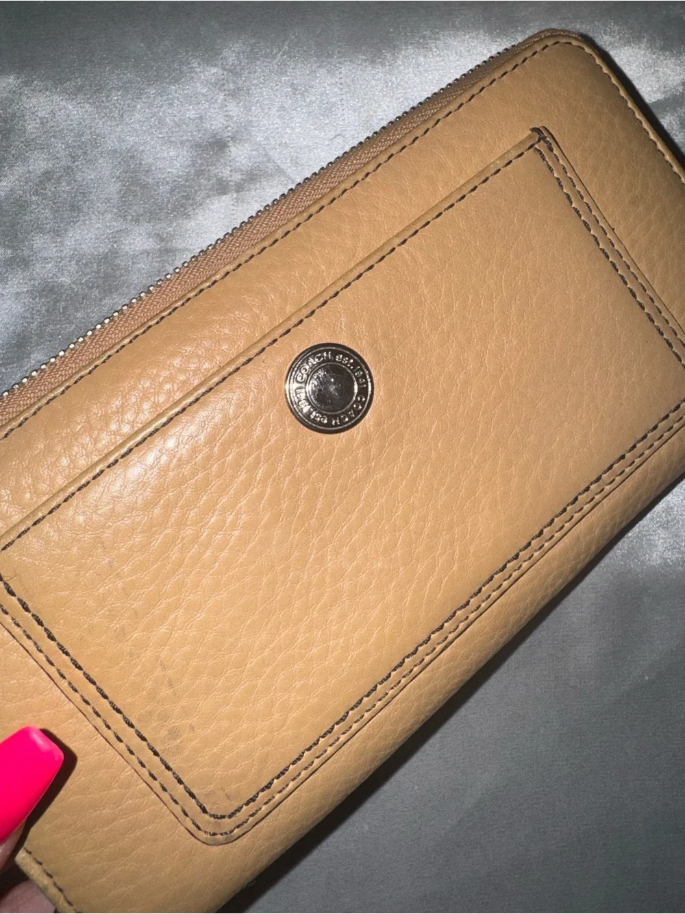 Coach Neutral Tan Leather Zip Wallet